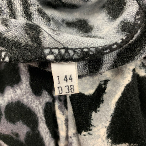 BLUMARINE Size 8 Grey & Black Animal Print Jersey Pullover