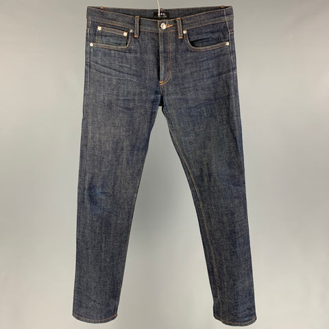 A.P.C. Size 29 Dark Blue Contrast Stitch Cotton Straight Button Fly Jeans