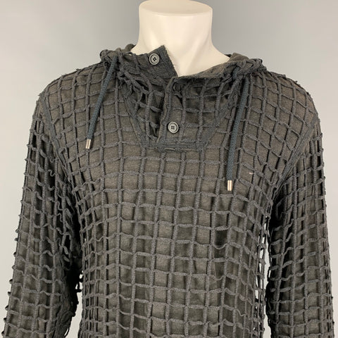 DOLCE & GABBANA Size 40 Charcoal Mesh Cotton Hooded Sweatshirt