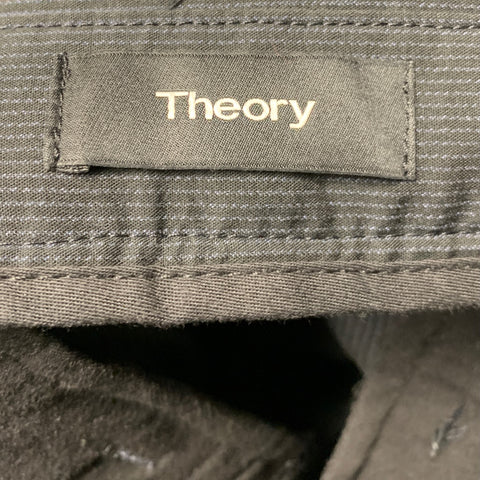 THEORY Size 36 Black Grey Stripe Cotton Blend Flat Front Shorts