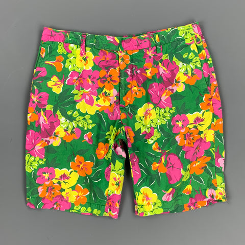 POLO by RALPH LAUREN Size 30 Green & Pink Floral Cotton Zip Fly Shorts