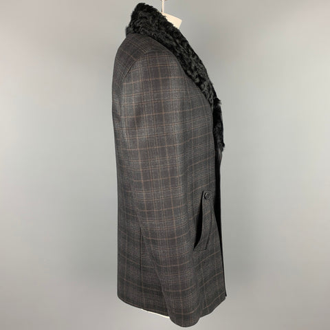 Z ZEGNA Size 42 Charcoal Plaid Wool Double Breasted Coat