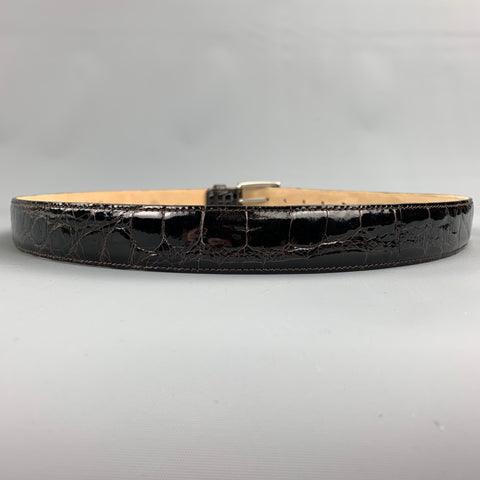 TARDINI Size 40 Black Textured Alligator Leather Belt