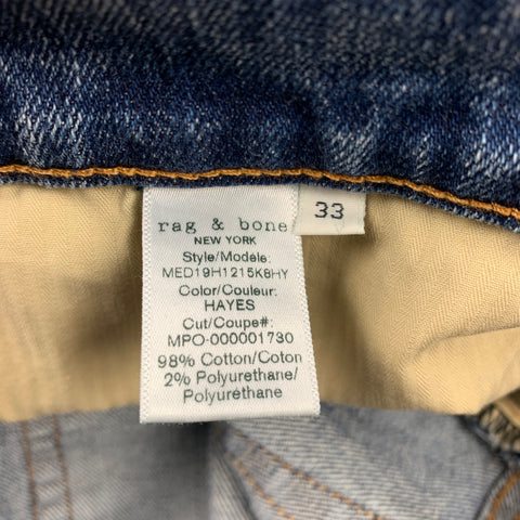 RAG & BONE Size 33 Blue Wash Denim Button Fly Classic Jeans