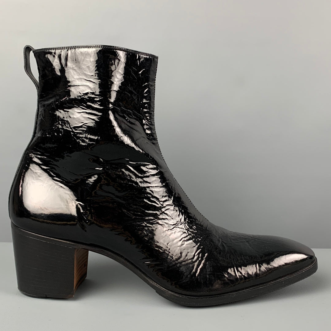 YVES SAINT LAURENT Size 13 Black Patent Leather Johnny Boots