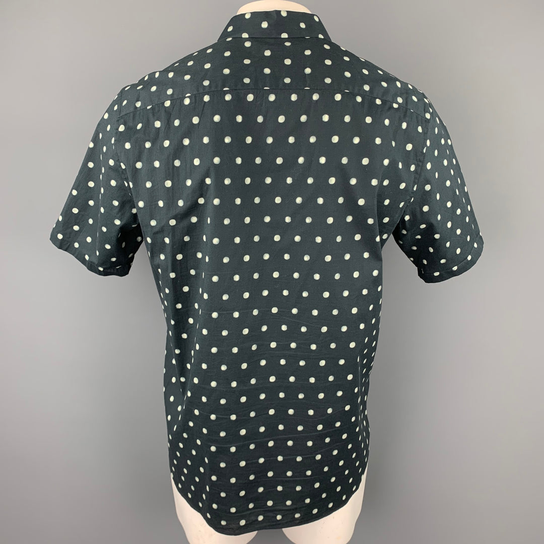 THEORY Camisa de manga corta con botones en mezcla de algodón con lunares blancos y negros talla L