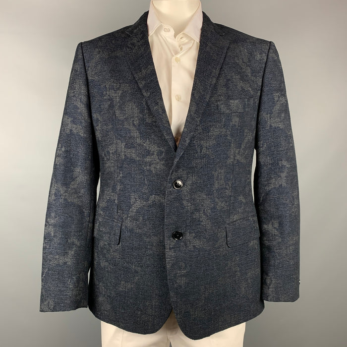 ETRO Size 48 Navy & Grey Print Wool Blend Notch Lapel Sport Coat