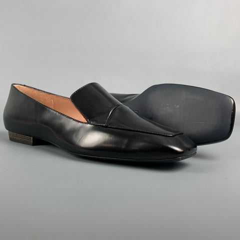 JIL SANDER Navy Size 8.5 Black Leather Square Toe Flats