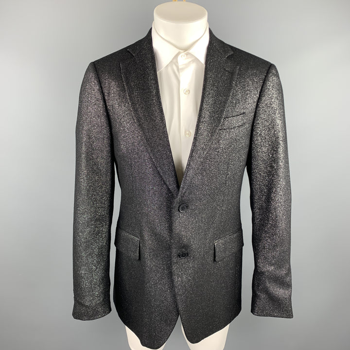 MICHAEL KORS Size 40 Regular Black & Silver Metallic Wool Blend Sport Coat