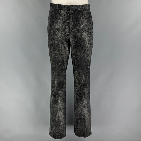 CALVIN KLEIN COLLECTION Size 38 Black & Grey Splattered Cotton Blend Notch Lapel Suit