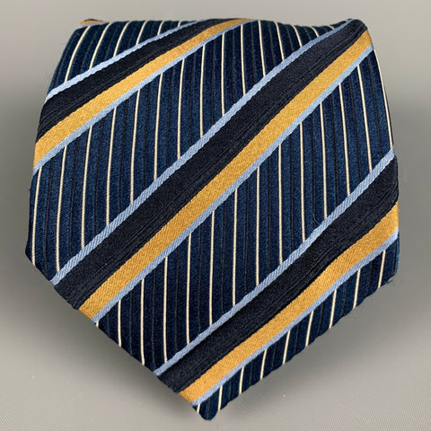 ERMENEGILDO ZEGNA Navy Yellow Stripe Silk Tie