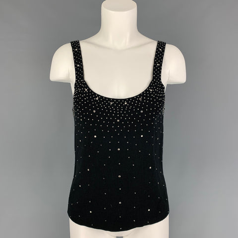 BOB MACKIE Size L Black Cotton Rhinestones V-Neck 2 Piece Cardigan Set