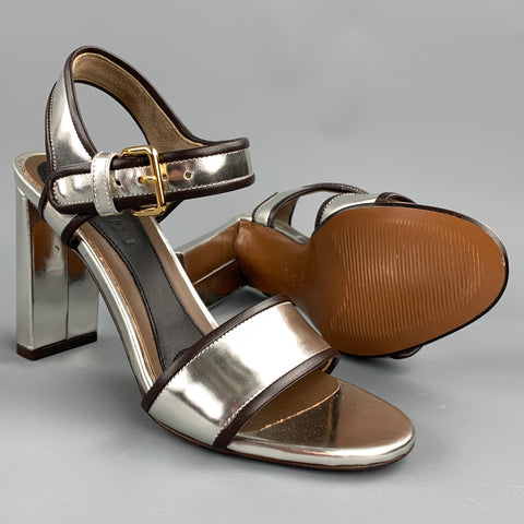 MARNI Size 6 Silver Metallic Leather Slingback Sandals