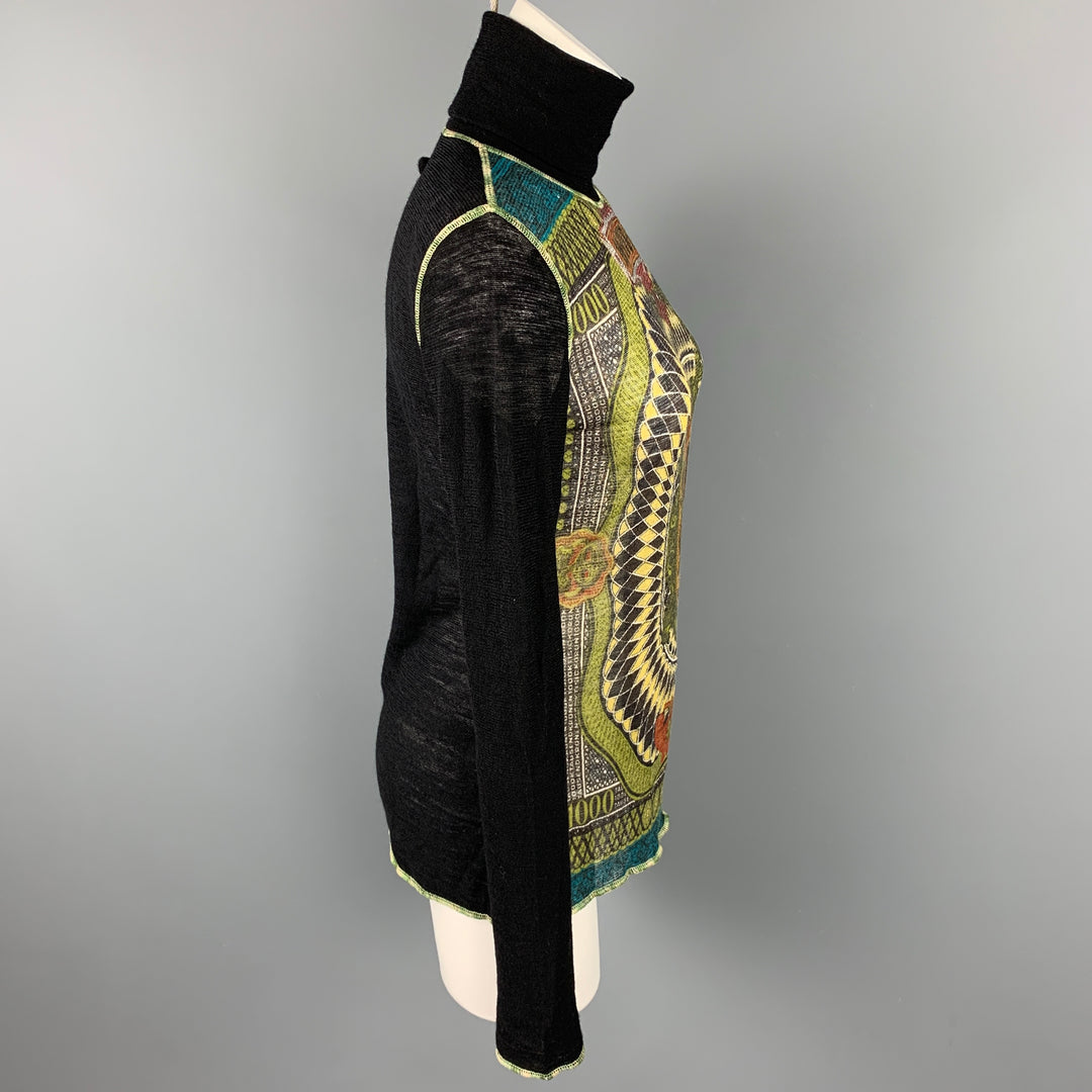 JEAN PAUL GAULTIER x BERGDORF GOODMAN Size L Black & Multi-Color Print Wool Pullover