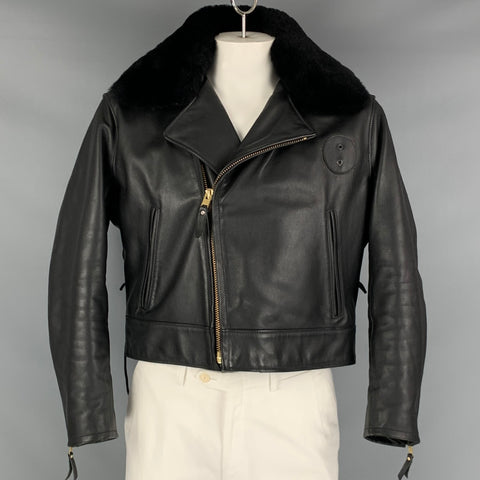 JOHNSON LEATHERS Size 40 Black Solid Leather Biker Jacket