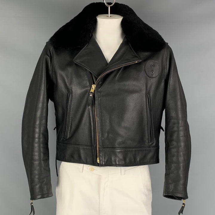 JOHNSON LEATHERS Size 40 Black Solid Leather Biker Jacket