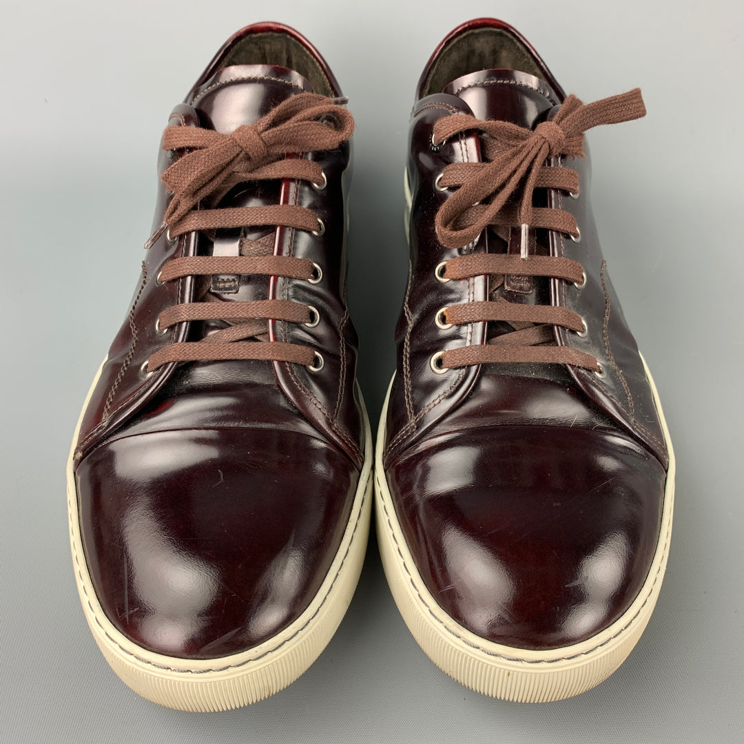 LANVIN Size 13 Burgundy & White Patent Leather Cap Toe Sneakers