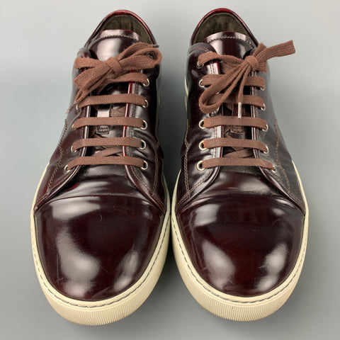 LANVIN Taille 13 Baskets à bout renforcé en cuir verni bordeaux et blanc