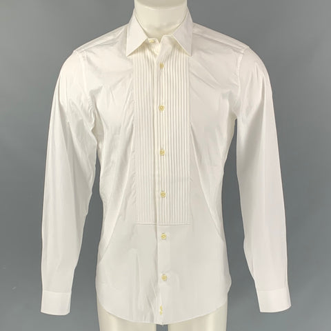 Z ZEGNA Size S White Solid Cotton Tuxedo Long Sleeve Shirt
