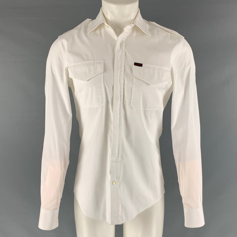 GUCCI Taille M Chemise à manches longues à épaulettes en coton blanc