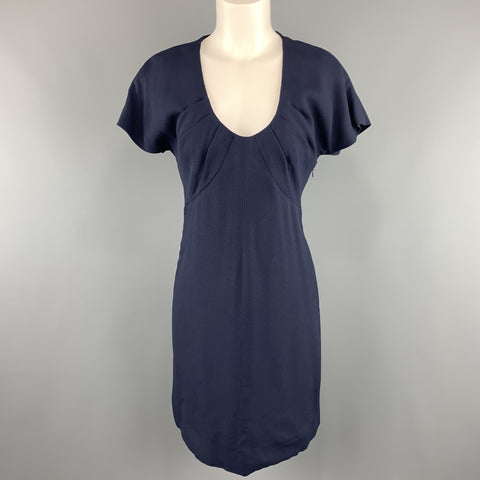 Vintage GIVENCHY Tamaño 6 Crepe Marino Reunido Vestido de Cóctel Scoop Neck