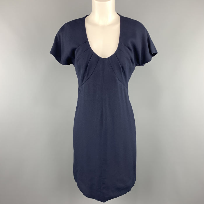Vintage GIVENCHY Size 6 Navy Crepe Gathered Scoop Neck Cocktail Dress