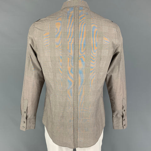 JOHN VARVATOS Size L Grey Glenplaid Cotton Patch Pocket Long Sleeve Shirt