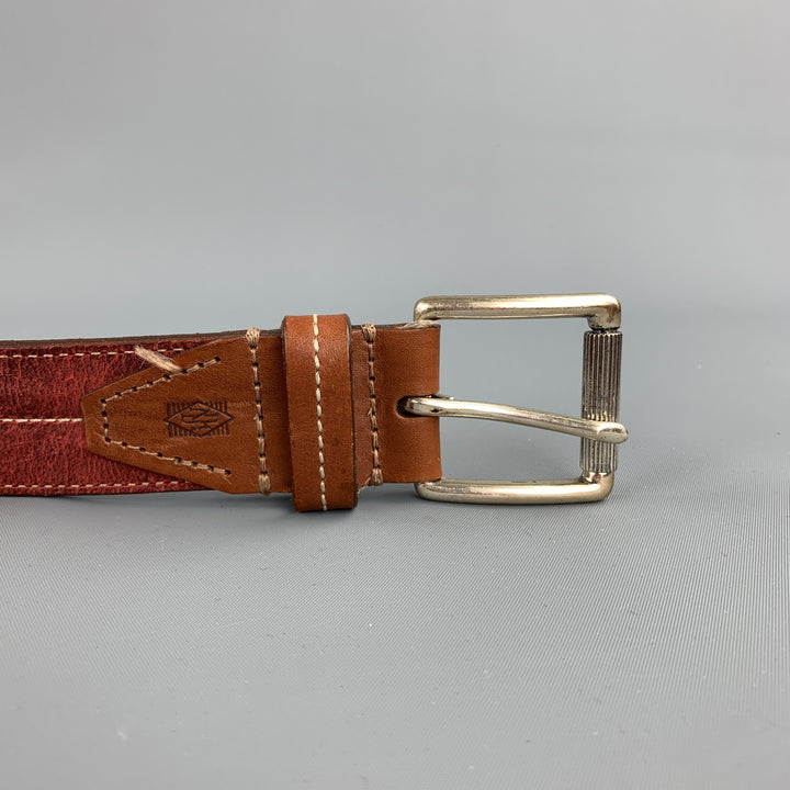 MARTIN DINGMAN Size 38 Brick Contrast Stitching Leather Belt