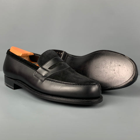 J.M. WESTON Size 6 Black Suede Leather Penny Loafers