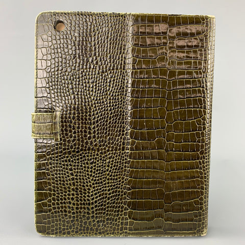 SMYTHSON DE BOND ST. Étui pour iPad en cuir gaufré olive