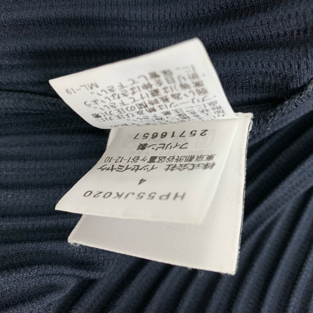 ISSEY MIYAKE HOMME PLISSE Talla XL Camisa Manga Corta Poliester Plisada Cuello Redondo Azul Marino