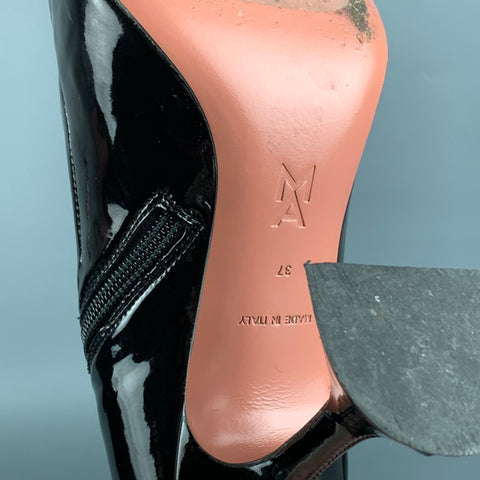 AMINA MUADDI Size 7 Black Patent Leather Pointed Toe Boots