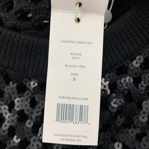 TORY BURCH Size S Black Sequined Mesh Pullover