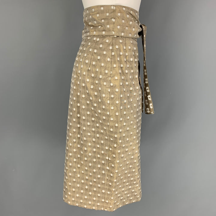 BILL BLASS Size 6 Taupe White Dots Pencil Mid-Calf Skirt