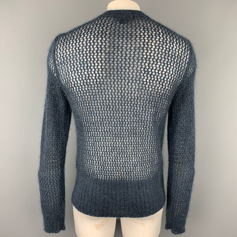 JOHN BARTLETT Size L Teal Knitted Mohair Crew-Neck Pullover Sweater