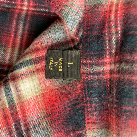 LOUIS VUITTON Size L Red Black Plaid Cotton Button Up Long Sleeve Shirt
