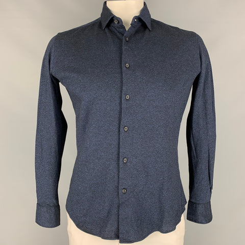 XACUS Taille L Chemise à manches longues en coton bleu marine et noir