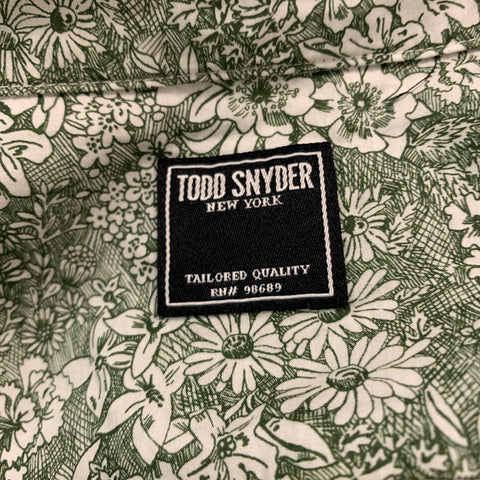 TODD SNYDER Size M Green White Floral Cotton One Pocket Short Sleeve Shirt