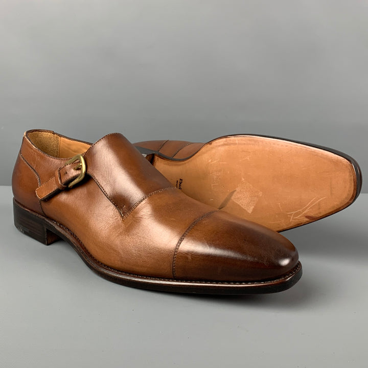 PAUL STUART Size 11 Tan Antique Leather Monk Strap Lace Up Shoes