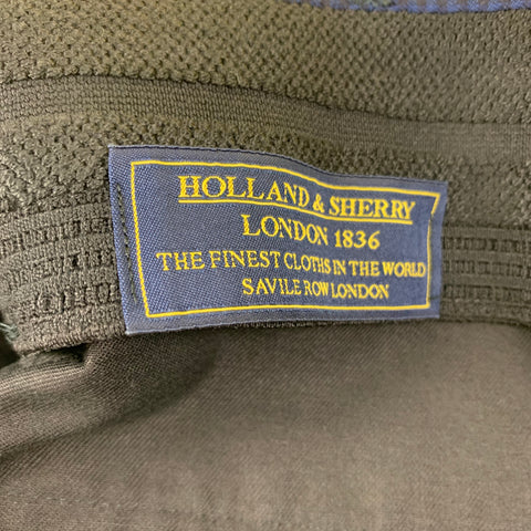 HOLLAND & SHERRY Size 36 Blue Black Checkered Flat Front Dress Pants