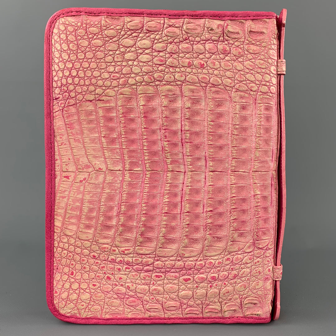 Étui pour iPad en cuir gaufré rose CARLOS FALCHI