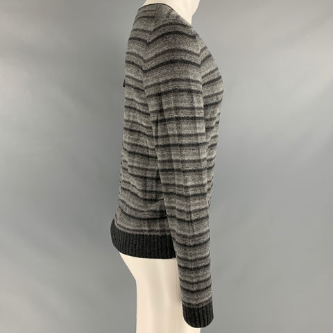 ERMENEGILDO ZEGNA Size M Grey Stripe Cotton Blend Pullover