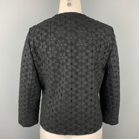 GIAMBATTISTA VALLI Size M Black Eyelet Cotton Open Front Jacket