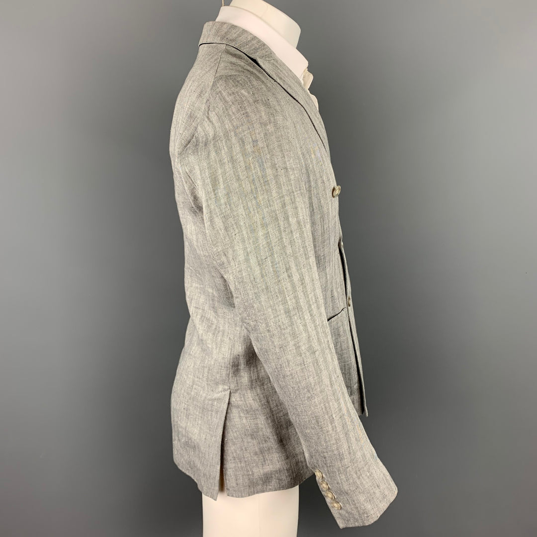 MR.RICK TAILOR Taille 40 Manteau de sport à double boutonnage en lin à chevrons gris