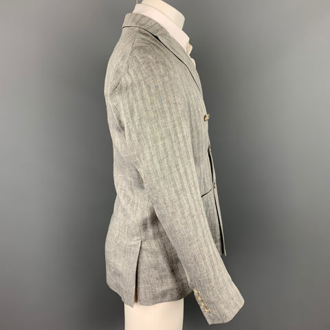 MR.RICK TAILOR Size 40 Grey Herringbone Linen Double Breasted Sport Coat