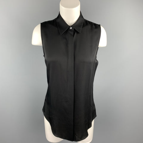 THEORY Size S Black Silk Sleeveless Casual Button Up Top