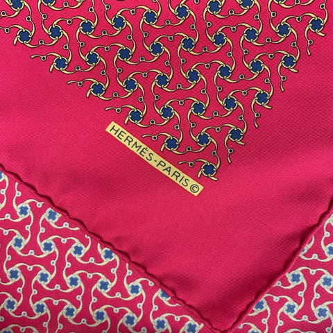 HERMES Red Gold Abstract Silk Twill Pocket Square