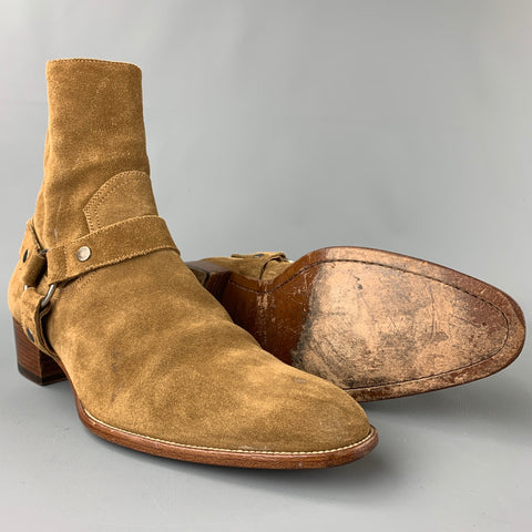 SAINT LAURENT Wyatt Talla 12 Botines con arnés de cuero color canela