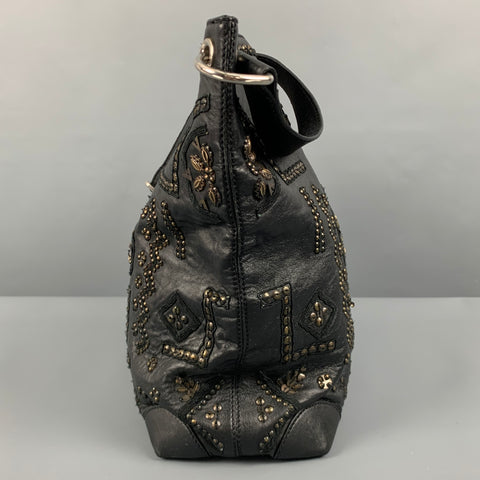 OSCAR DE LA RENTA Black Gold Studded Leather Handbag