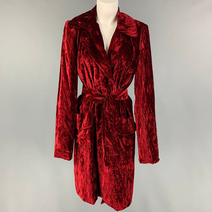CHACOK Size S Burgundy Acetate Viscose Crushed Belted Coat